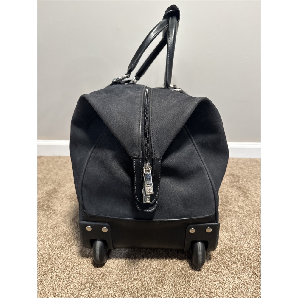 Diane Von Furstenberg DVF Black Suede Roller Travel Duffle Bag Suitcase Leather - Picture 5 of 12